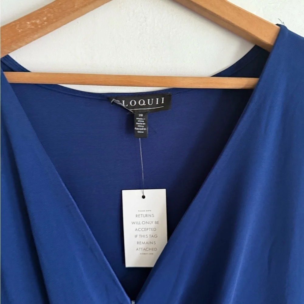 Eloquii Blue Pleated Knot Front Dress with Bishop Sleeves - Picture 6 of 8